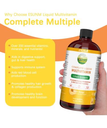 ESUNM Complete Liquid Multivitamin + Hair Growth Promotes Energy Metabolism& Skin and Hair Function| Vitamin C D | B Vitamins | Help to Thicker Hair Wrinkles Fine Lines Skin Care (16.23 Fl Oz) - Buy Online on GoSupps.com