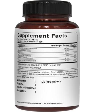 Pure Nutrition Ultra Calcium 1000mg with VIT D3 + K2 | 120 Tab | Highly absorbable Calcium Supplement with Calcium Citrate Malate, VIT D3, K2, Moringa Oleifera, Magnesium and Zinc. 120 Count (Pack of 1) - Buy Online on GoSupps.com