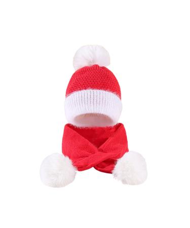 Baby Balaclava Kids Winter Warm Hat Scarf Warm Knitted Hood Hat with Double Pom Pom Design Beanie Caps for Baby Girls Boys Cute Small Bear Winter Hat A-Red One Size