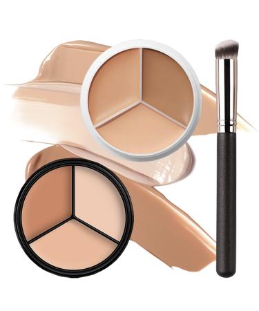 2 Pcs 3 Colors contour stick concealer Correcting Concealer Palette Contour And Cream Concealer  Contour And Brighten 3 In 1  Custom Blend Corrects & Conceals Dark Circles Blemish Red Marks Scars Waterproof & Long-Lastin...