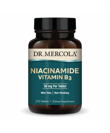 Dr. Mercola Niacinamide Vitamin B3-50 mg per Tablet - Supports Metabolic Health - Non-Flushing - Mini Tabs - Non-GMO Gluten-Free & Soy-Free - 270 Servings (270 Tablets)