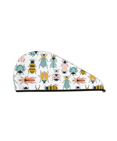 Colorful Insects Microfiber Hair Towel Soft Super Absorbent Hair Towel Wrap for Women Coral Velvet Quick Dry Hair Cap for Long Curly and Thick Hair