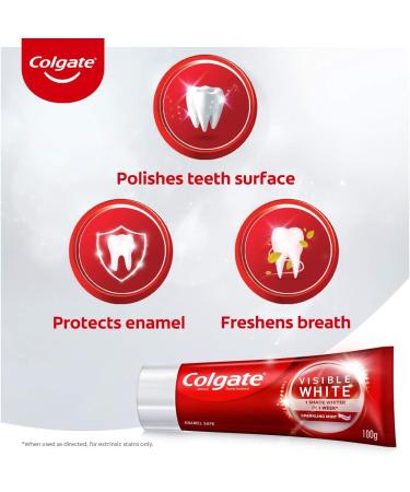 Colgate Visible White Teeth whitening Toothpaste with Sparkling Mint - 100gm(3.5 Ounce) - Buy Online on GoSupps.com