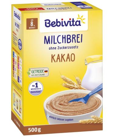 Bebivita milk porridge cocoa from 8 months no added sugar pack of 2 (2 x 500g)