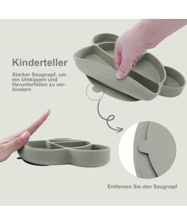 Suction Silicone Baby Plate with Lid, Spoon & Divided Sections - BPA Free & Dishwasher Safe - Toddler Self Feeding Dinnerware Set in Light Green - Buy Online on GoSupps.com