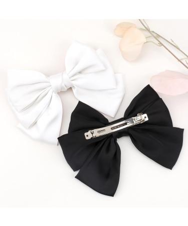 2PCS Big Satin Layered Hair Bows for Women Girls - 7 Inch Black White Barrette Hair Clip - Large Silk Ribbon Bows - French Style Hair Accessories in Black+White - Buy Online on GoSupps.com