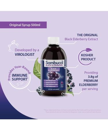 Sambucol Black Elderberry Syrup Original Formula | Immune Support Supplement for Adults & Kids | Gluten Free & Vegan | Family Size 16.9 Fl Oz - Buy Online on GoSupps.com
