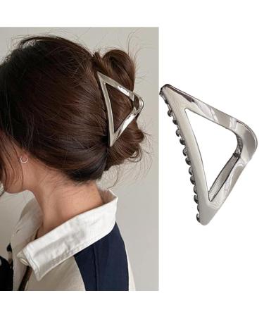 Triangle Hair Claw Clip Hollow Triangle Hair Clips Medium Metal Hair Claw for Women Girls Non-Slip Strong Grab Clips Shark Barrette Hair Clamps Hair Accessories for Thick Hair(Silver)