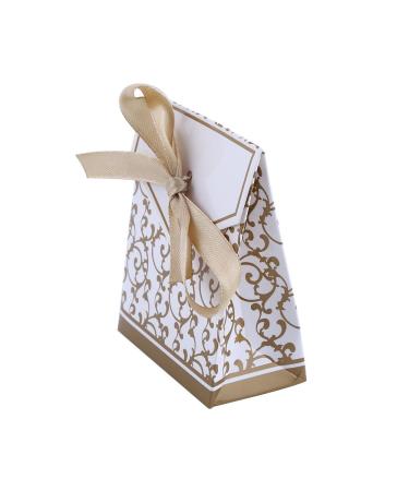 QANYEGN 10PCS Elegant Wedding Candy Bags 2 Colors Paper Bags with Ribbon Gift Bags for Party Favors and Gifts(Golden)