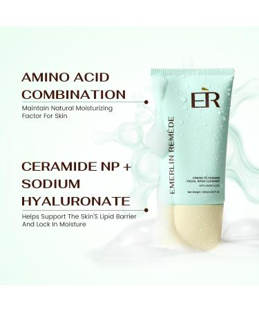 Emerlin Rem de Cream-to-Foam Cleanser with Aloe Water Ceramide NP Hyaluronic Acid & Xylitol Hydrating Barrier Support for Oily to Normal Skin 120ml - Buy Online on GoSupps.com