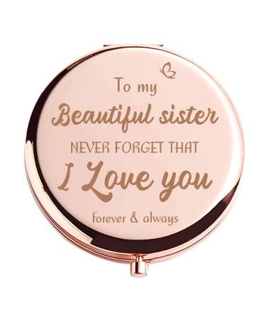 HTOTNGIFT Sister Mothers Day Funny Gifts for Sister from Sister  Graduation Gifts for Her Sister Friends  for Big Sister in Law  Dorm Decor for College Girls - Rose Gold Compact Mirror