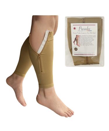 Shin Premium 20-30 mmHg Firm Compression Leg Calf Sleeve With Zipper Beige 2X-Large