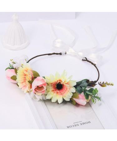 IYOU Floral Crown Headband Wristbands Champagne Daisy Flower Halo Headpiece Bridal Wedding Hair Accessories for Women and Girls - Buy Online on GoSupps.com