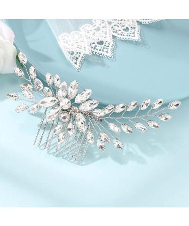 Handcess Bridal Wedding Crystal Hair Combs | Silver Leaves Rhinestone Headpiece & Hair Accessories for Women & Girls - Buy Online on GoSupps.com