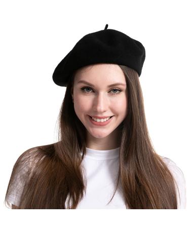 Spooktacular Creations Wool Beret Hat for Women, Black French Beret Hat, Women Beret Hat, Warm French Hat Cap