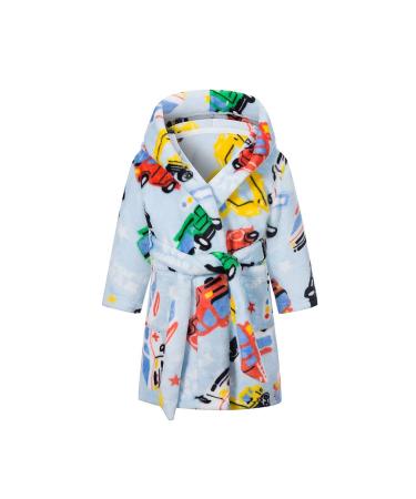XINNE Boys Girls Soft Bathrobe Cute Pattern Robes Toddler Baby Flannel Hoodie Pajamas Sleepwear Multi Cars 100