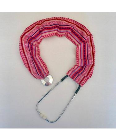 Stethoscope Covers Handmade Variety Patterns Colors 100% Cotton Scrunchie (Breast Cancer Awareness Stripes with Purple Hearts)