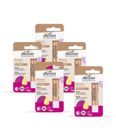 Alviana Alviana Bronze Lip Balm (Pack of 5) | Natural Bronze Shimmer & Velvety Soft Lips | Organic Argan Oil & Macadamia Butter | Certified Natural Product