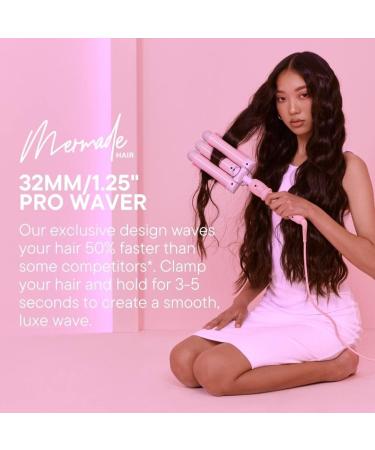 Mermade Hair PRO Waver 32mm Pink | Triple Barrel Deep Waver Curling Iron - Buy Online on GoSupps.com