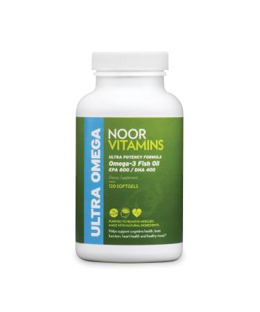 Noor Vitamins Ultra Omega 3 Wild Peruvian Halal Fish Oil (2000mg/serving) w/ 800mg EPA & 400 mg DHA | Heart, Brain & Joint Support | Non-GMO & Gluten Free | Halal Vitamins (120 count  2 month supply)
