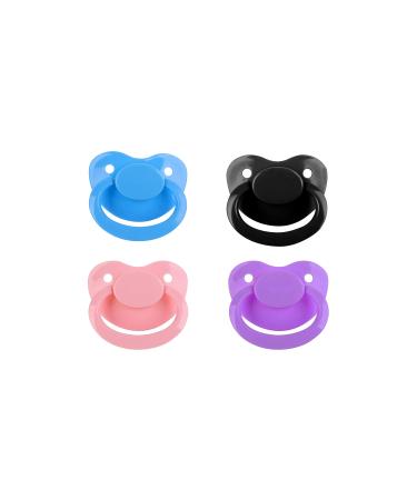 Littletude Adult Sized Pacifier Variety 4 Pack Dummy for Adult Babies Large Handle Big Shield Pink Blue Purple Black