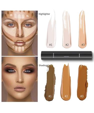 Double-Head 2-in-1 Highlighter & Contour Stick Set - Lotus & Light Brown | Long Lasting Contouring Cream | Cosmetics Makeup Set - Buy Online on GoSupps.com