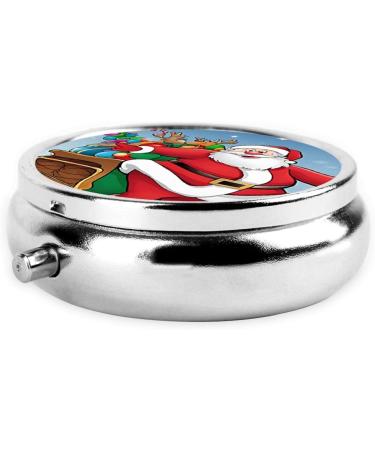 Merry Christmas Printed Mini Round Pill Box - 3 Compartment Travel Organizer | Portable Medicine Case for Home & Office - Buy Online on GoSupps.com