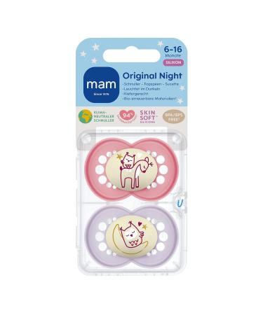 MAM Original Night Pacifier Set - Eco-Friendly Tooth-Friendly Silicone Baby Pacifiers for 6-16 Months | Includes Pacifier Box - Reh/Owl Design - Buy Online on GoSupps.com