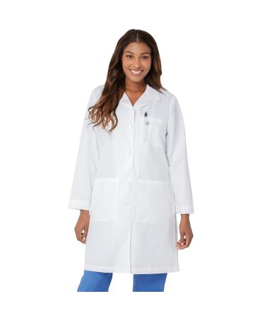 Landau Relaxed Fit 3-Pocket 4-Button Full-Length Lab Coat for Women 3155 12 White