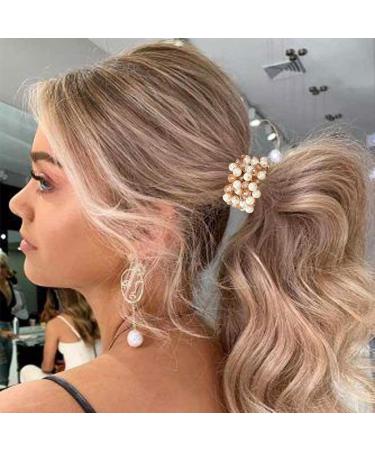 Brinie White Pearl Hair Ties - Pack of 2 Elastic Hair Bands with Rhinestone Ponytail Holder for Women and Girls - Buy Online on GoSupps.com