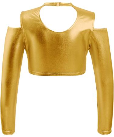 FEESHOW Youth Girls Long Sleeve Turtle Neck Dance Crop Top - Gold, Size 10 Years - Buy Online on GoSupps.com