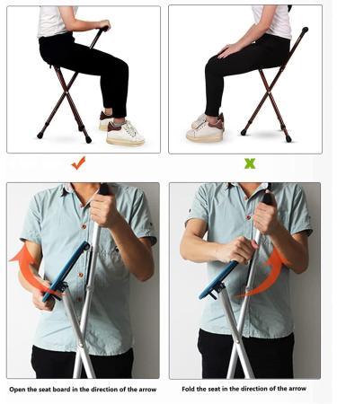 Elderly Crutches Foldable Aluminum Canes with Seat Retractable Height Adjustable Walking Sticks Can Load 200Kg - Buy Online on GoSupps.com