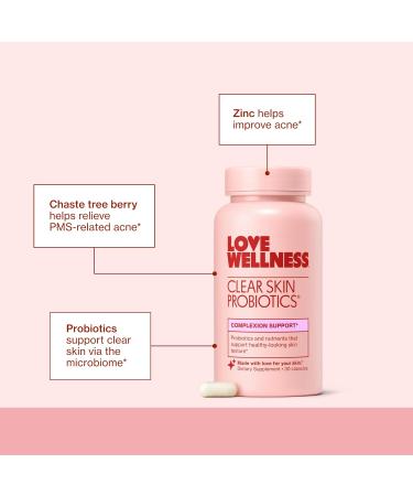 Love Wellness Clear Skin Probiotic | Clear Up Hormonal Acne Pimples Redness & Pore Minimizer | Skin Care with Zinc Bifidobacterium Longum & Chaste Tree Fruit Extract | Acne Treatment | 30 Count - Buy Online on GoSupps.com