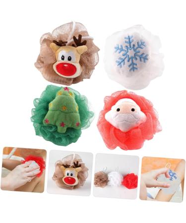 FOMIYES 4pcs Christmas Loofah Sponge Set | Santa Claus Back Scrubber & Skin Exfoliating Bath Flowers - Perfect for Holiday Gifts - Buy Online on GoSupps.com