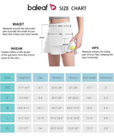 BALEAF Girls' Tennis Skirt UPF50+ with Zip Pockets and Shorts - White Small - Buy Online on GoSupps.com