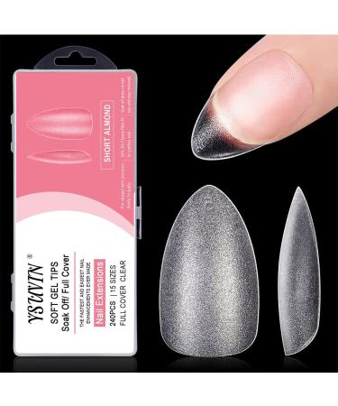 Yueshop Soft Gel Full Cover Matte Nail Tips -240PCS Short Almond Nail Tips Gelly Gel Clear Full Cover Break Resistant Nail Tips Kit 15 Sizes for DIY Manicure Nail Art Salon