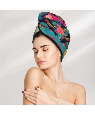 Colorful Flowers Bird SamLng Coral Velvet Dry Hair Cap - Ideal for Home Travel Pool Parties & Beaches - Buy Online on GoSupps.com