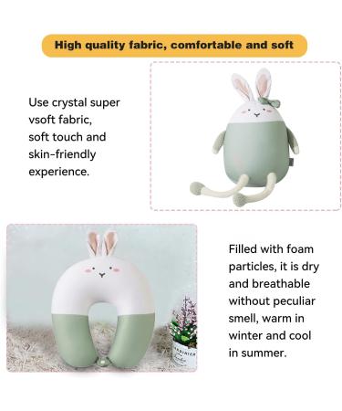 JOYRAVO Kids Travel Pillow - 2-in-1 Deformable Neck Pillow with Cute Plush Green Rabbit Design for Comfortable Sleep and Play on Airplanes and Cars - Buy Online on GoSupps.com