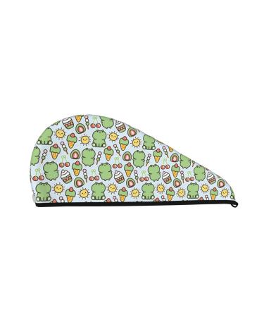 Cute Frog and Dessert Microfiber Hair Towel Soft Super Absorbent Hair Towel Wrap for Women Coral Velvet Quick Dry Hair Cap for Long Curly and Thick Hair
