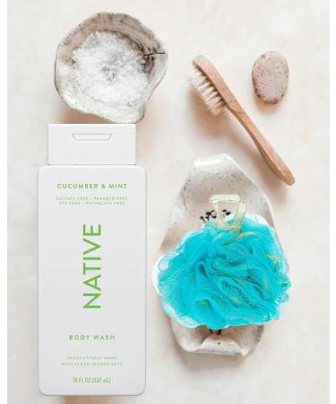 Buy Native Body Wash Cucumber & Mint - Sulfate Free Paraben Free | 16 oz with Bath Loofah Sponge | Gentle Clean Ingredients for Men & Women - Buy Online on GoSupps.com