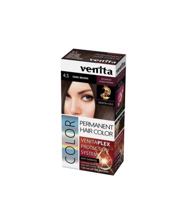 Venita VENITA PLEX Dark Brown/Dark Brown 4.5 HIGH QUALITY INTENSE PERMANENT HAIR DYE WITH KERATIN AND NATURAL OILS WITH HAIR PROTECTION SYSTEM 3 PLY 125ml