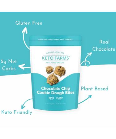 Keto Farms Chocolate Chip Keto Cookie Dough Bites - Protein Snacks, Low Carb, Vegan, Gluten Free - Buy Online on GoSupps.com