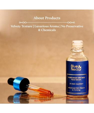 Blue Nectar 24k Gold Serum for Glowing Skin | Natural Kumkumadi Oil Serum for Face Infused with 24K Gold | Ayurvedic Face Serum for Skin Brightening and Skin Firming (24 Herbs 30ml) - Buy Online on GoSupps.com
