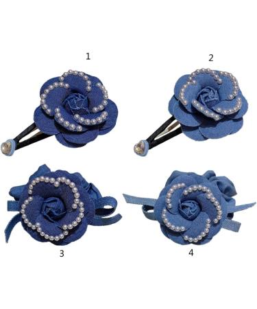 Limtula Sweet Style Hair Rope -slip Hair Barrettes for Teenagers Pearl Decor Camellia Shape Hair Pins and Elastic Hair Rope Dark blue BB clip - Buy Online on GoSupps.com