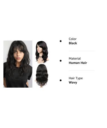 WIGNEE 100% Virgin Human Hair Natural Wave Wig with Bangs - 16 Inch Brazilian Hair Natural Black Color - Buy Online on GoSupps.com