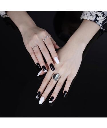 Semi Cured Gel Nail Wraps - 20 Pcs Salon-Quality Manicure Set in Black White | Long Lasting & Easy to Apply/ Remove | Includes Nail File & Cuticle Stick - Buy Online on GoSupps.com
