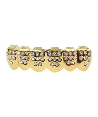 Gold Plated Hiphop Tooth Grillz Caps with Rhinestones Gold Plated Grillz Teeth - Copper Plated Gold Tooth Caps for Cosplay Costumes Portable Mouth Grillz Lower Teeth