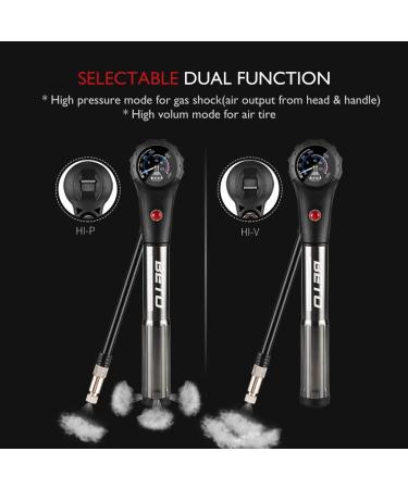 Beto MTB Bike Tire & Shock Pump - 300psi High Pressure for Rear Shock & Suspension Fork - Schrader/Presta Valve Adapter - Dial Gauge & Bleed Valve Included - Buy Online on GoSupps.com