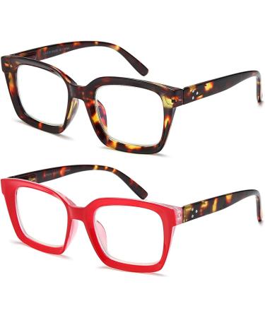 Buy 2 Pairs Oversized Retro Reading Glasses for Women | Blue Light Blocking Square Readers - Leopard & Red 2.25x - Buy Online on GoSupps.com