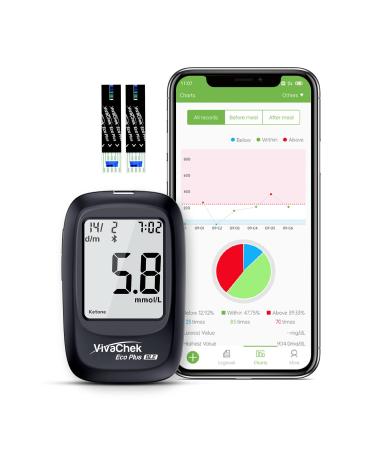 VivaChek Diabete Testing Kit - Free APP for Diabete Management with Ketone Warning NHS Approved Blood Glucose Monitor with 50 Test Strips and 50 Lancets ECO Plus - in mmol/L